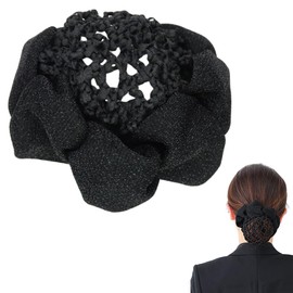 [Bijin Hair KOEIDO] Glitter Bun Cover Chignon Scrunchie Easy Soft Type Clip [Black (Thick Net Type)]