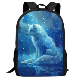 FREE LION Wolf Backpack for Teens Kids Boys Girls, White Wolf in Galaxy Space School Backpack, Animal Kids Backpack, 17 Inch Large Capacity Elementary Middle High School Backpacks for School & Travel