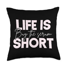Buy The Serum Quote Skincare Serum Pun Life is Short Buy The Serum Skin Esthetician Skincare Throw Pillow, 18x18, Multicolor