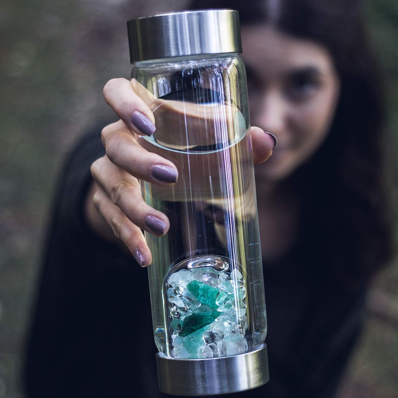 VitaJuwel ViA Forever Young Crystal Water Bottle with Aventurine, Aquamarine,