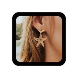 Inilbran Boho Exaggerated Starfish Earrings Gold Starfish Shell Earrings Vintage Shell Stud Earrings Minimalist Starfish Earrings Beach Jewellery for Women and Girls Dangle, Alloy Steel
