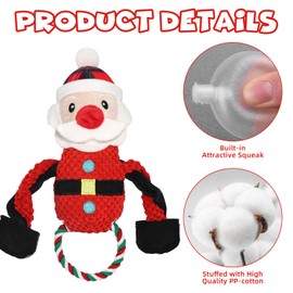Christmas Dog Toys, 3 Pack Squeaky Plush Stuffed Dog Toys - Santa, Reindeer, Snowman, Interactive Dog Chew Rope Toys, Christmas Stocking Stuffer for Pets (Snowman)