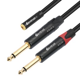Cable divisor de 0.138 in a doble 1/4 Y, adaptador TRS hembra de 1/8 pulgadas a macho TS dual de 0.250 in, mini jack hembra estéreo a convertidor mono de 2 cuartos de pulgada 1 pie