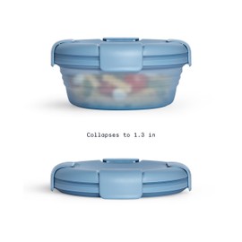STOJO Collapsible Bowl - Translucent 36oz - Reusable Silicone Bowl (Translucent Steel Blue)