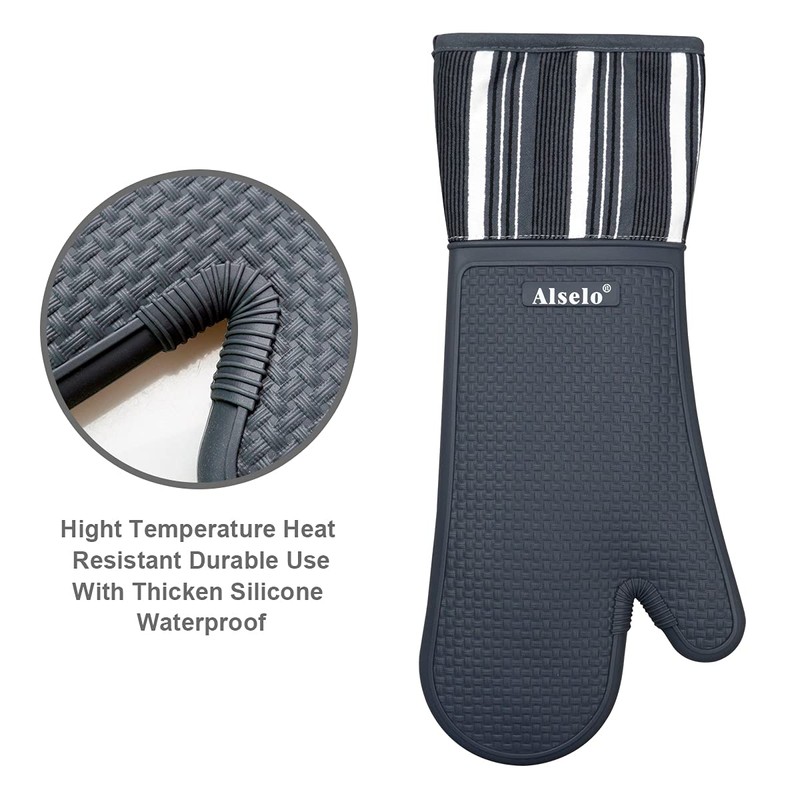 Alselo Silicone Oven Mitts Heat Resistant 550 Degree Extra Long