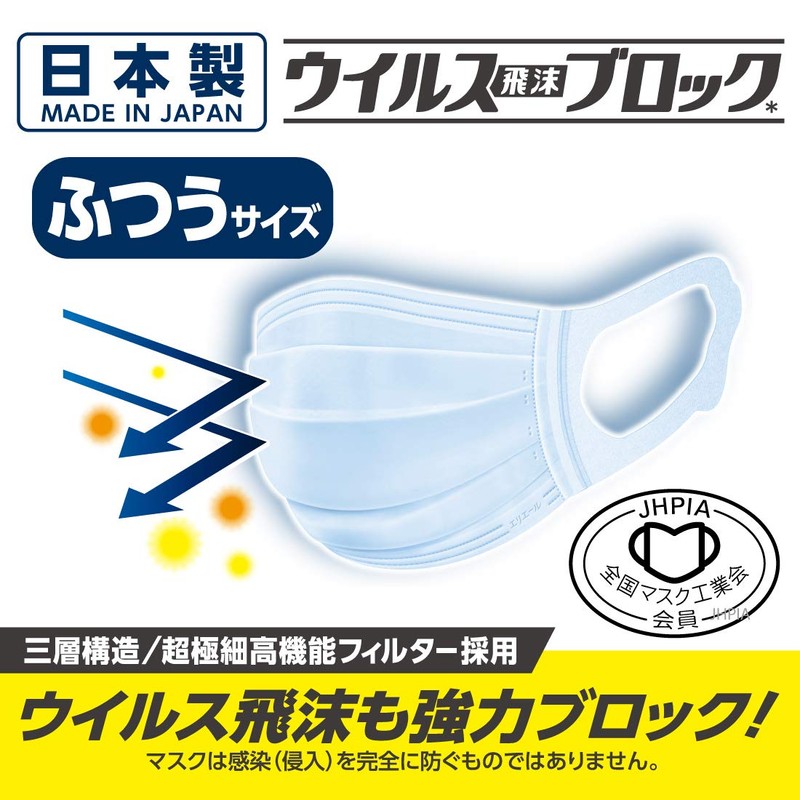 Elleair Hyper Block Mask, Virus Splash Blocking, Regular Size, Pack