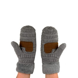 C.C Unisex Winter Warm Inner Fuzzy Lined Anti-Slip Cuff Mittens, Light Melange Gray