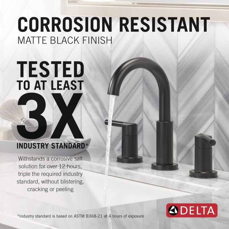 Delta Nicoli Matte Black Bathroom Faucet 3 Hole, 8 Inch