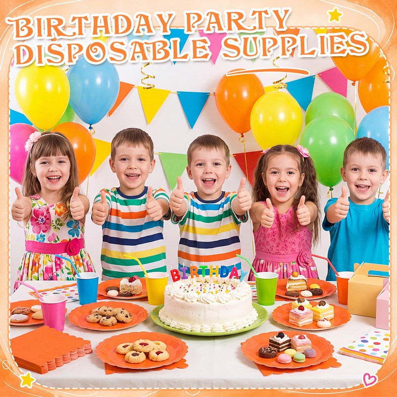 120 Pcs Orange Paper Plates and Napkins,7 Inch Scalloped Fall