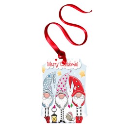 Ambesonne Christmas Flat Ornament, Cartoon Gnomes with Funny Noses Stars and Tiny Bird Xmas Composition, Portrait Aluminum Semi Gloss Hanging Tree Decoration, 2.75" x 3.94", Pale Blue Multicolor