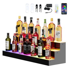 Dethan 3 Tier 40 Inch Liquor Bottle Display Shelf - Illuminated Wine Racks with Multi-Color App & Remote Control, Adjustable Brightness & Sound Modes, Acrylic Bar Shelves Displays