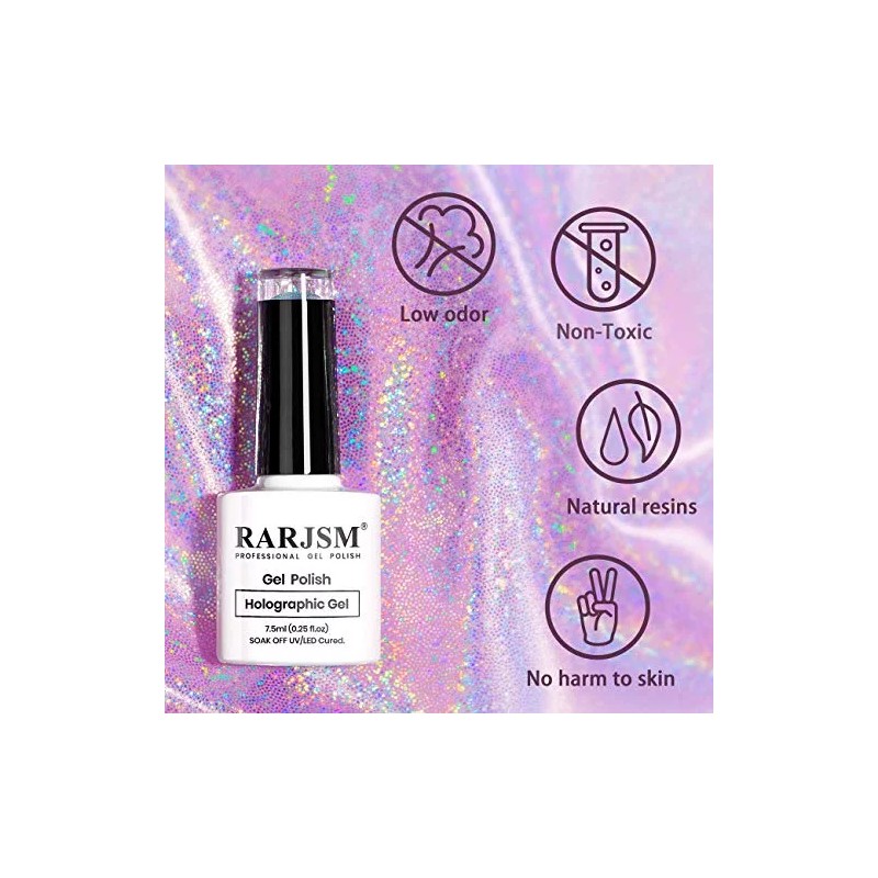Rarjsm Esmalte De Gel Uñas Holograficas Oro Rosa Unicornio Sirena