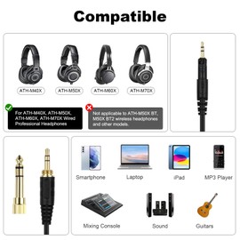 Zosvoses ATH M50X Cable Compatible with Audio Technica ATH-M50X, ATH-M40X, ATH-M60X, ATH-M70X Professional Studio Monitor Headphones, Coiled Audio Cable with 6.35mm Adapter, 5-10ft