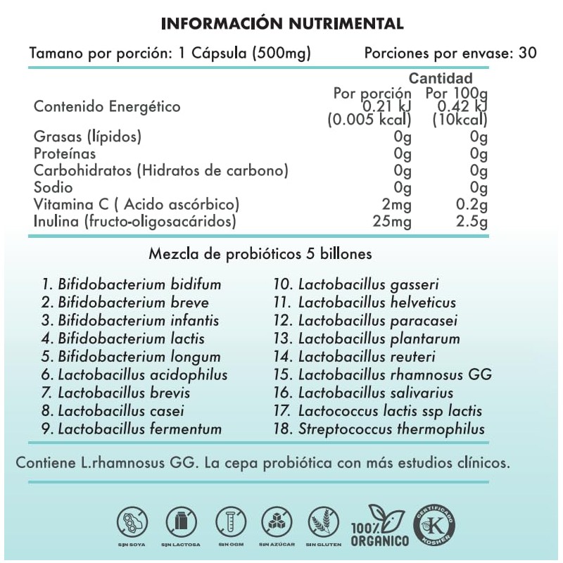 PRO+ADULT, 5 Billones de Probióticos 30 capsulas, 18 Cepas Probióticas,