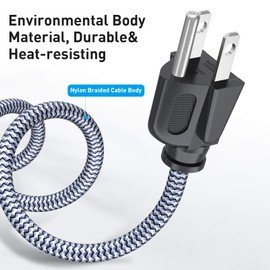 Power Cord, Goalfish 20FT/6M TV Power Cord 10A 250V Power Cable UL Certified 18AWG 3 Prong AC Power Cable Nylon Braided PC Power Cord Replacement for Computer, HDTV, Monitor, Printer