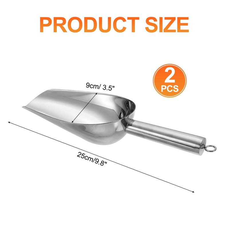 sourcing map 2pcs Metal Ice Scoop, 9.8" x 3.5"Stainless Steel