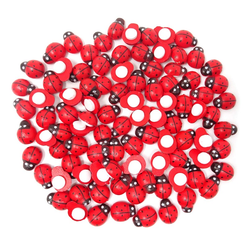 Honbay 100PCS 10x13mm Flatback Self Adhesive Tiny Wooden Ladybug Embellishments