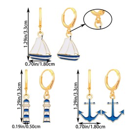 QUPENGXU Nautical Marine Anchor Dangle Earrings for Women Statement Cubic Zirconia Drop Earrings Beach Gifts for Women (style-3)