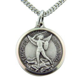 Nickel Silver Archangel Saint St Michael Protection Pendant, Religious Gifts for Men, 3/4 Inch