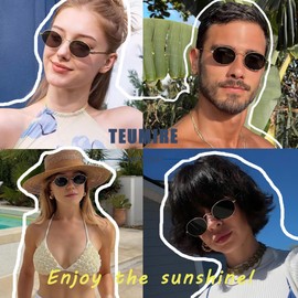 Teumire Retro Oval Sunglasses for Women Men Trendy Gold Sun Glasses Vintage Metal Frame Shades(Gold/Brown)