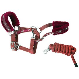 Cwell Equine NEW Horse print fur padded headcollars halter + matching lead BURGUNDY FULL