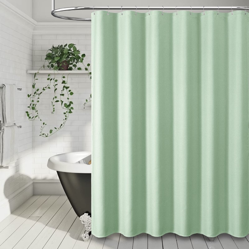 Dynamene Mint Green Fabric Shower Curtain - Waffle Weave Textured