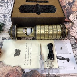 Da Vinci Code Cryptex Fun Mystery Box Mini Bronze Lock Cryptex Puzzle Box with Hidden Compartments, Valentine's Day Gifts for Her Him, Anniversary Birthday Gifts, Puzzle Box for Men Women (DFQ-1)