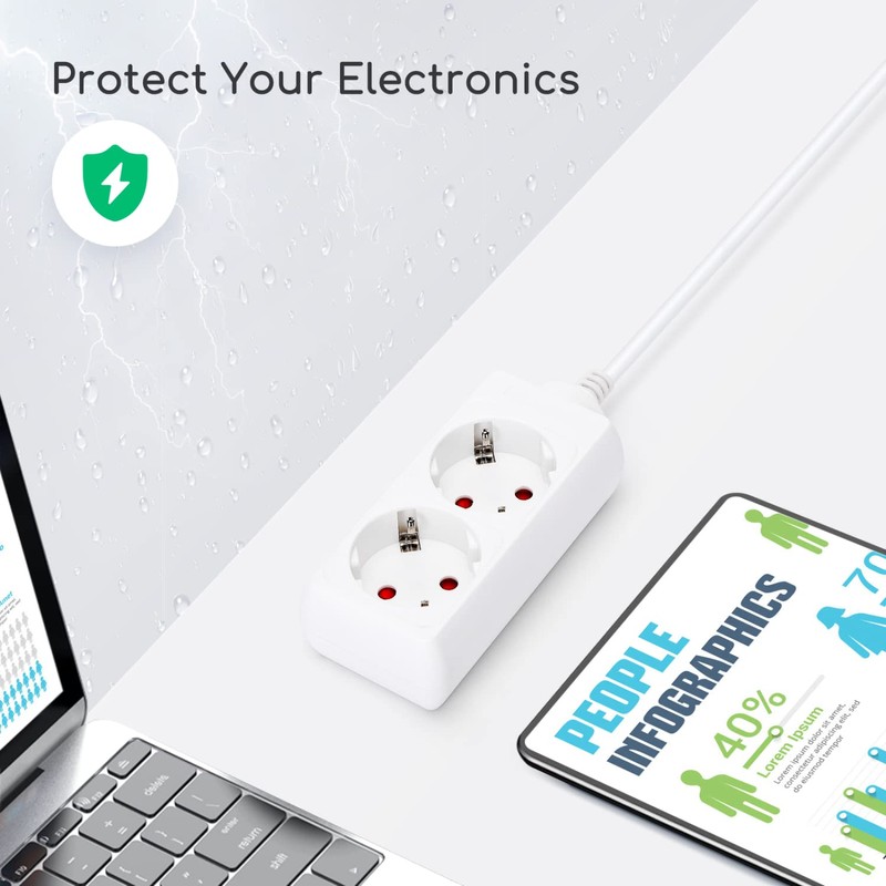 Aigostar Socket Strip 2-Way Table Socket Child Lock 3G 1.5