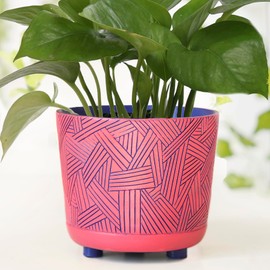 Pointnio Planters for Indoor Outdoor Plants, Stylish Unique 5 Inch Resin Flower Pots with Drainage, Brightly Colored Boho Plant Pots with Irregular Stripes for Windowsill, Office Decor
