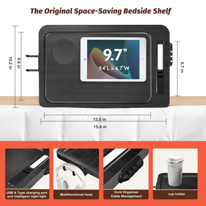 EIDDIZZ Bedside Shelf for Bunk Bed - Dorm Bed Shelf