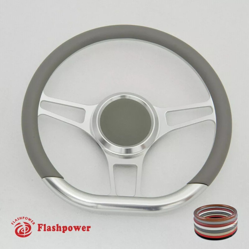 FLASHPOWER 14" D Type Billet Steering Wheel Red Half Wrap