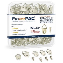 FramePac 100 Pack Picture Hangers with Screws, Small Triangle Ring, D Rings for Clock, Decoration, Mirror, Paintings, Artwork Picture Frame