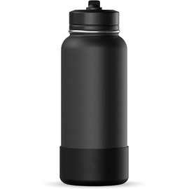 Hydrapeak 32oz Sport Insulated Water Bottle with Straw or Chug Lid, Leak & Spill Proof, Keeps Drinks Cold for 24 Hours, Hot for 12 Hours, Premium Stainless Steel Water Bottles (32oz, Black)