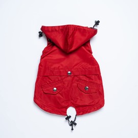 Sleeveless Zip Up Dog Raincoat with Reflective Buttons, Pockets, Rain/Water Resistant, Adjustable Drawstring, & Removable Hood - Size XS to XL - Stylish Premium Dog Raincoats (Small, Red)