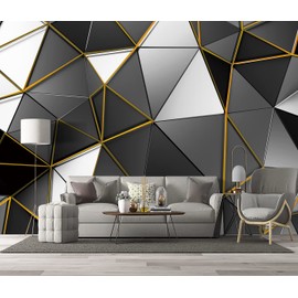 BZHXBZ - Black and Gold Geometry Wallpaper Bedroom Grey murals Modern Office Trendy Mens Room Decor Living Room tv Background Large Wall Mural - 160"x108" Not Peel and Stick