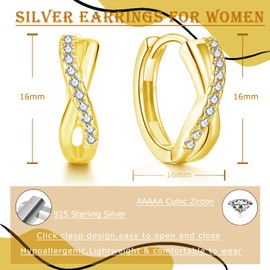 Cangall Hoop Earrings, 925 Sterling Silver Hoop Earrings for Women, Hypoallergenic Lightweight Earrings, Silver 925, Small Sleeping Cartilage Hoop Earrings, Silver 925, Infinity Silver Earrings, Gift