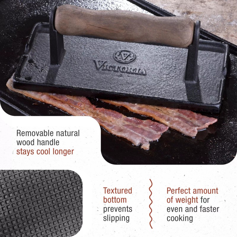 Victoria Cast Iron Panini Press, Burger Press, Bacon Press, Grill