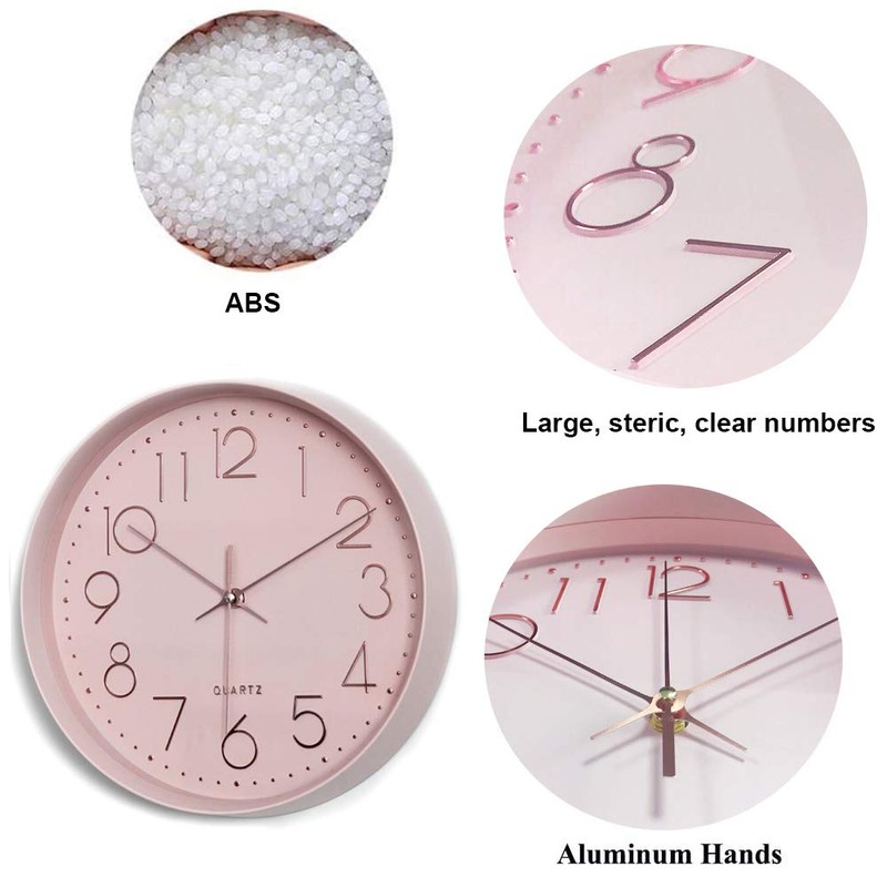 Maxspace Pink Wall Clock Silent Non-Ticking, 12in Analog Wall Clock