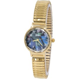 Blekon Women's 25mm Analog Watch Mother of Pearl Dial Slim Metal Stretch Band - Abalone/Gold