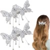 COYUN 2 Stück Mini-Haarspangen mit Strass-Schmetterlingen, Süße silberne Haarnadeln, Haarspangen