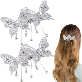 COYUN 2 Stück Mini-Haarspangen mit Strass-Schmetterlingen, Süße silberne Haarnadeln, Haarspangen für Hochzeiten, Mini Diamant Haarspangen, Haarschmuck für Bräute, Mädchen und Frauen