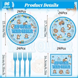 Otter Birthday Party Plates Napkins Decorations 96PCS Serves 24