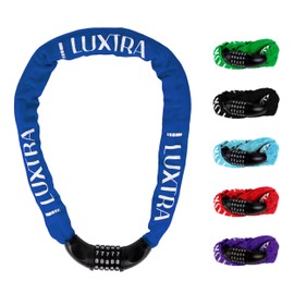 Luxtra Bicycle Lock - 1 m Chain, Bicycle Lock High Security, Combination Lock, Children's Robust Bicycle Accessories, Bike Lock (Blue)