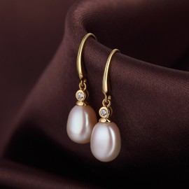 Women's Pearl Earrings 925 Sterling Silver Natural Freshwater Pearl Drop Earrings For Women, Silver
