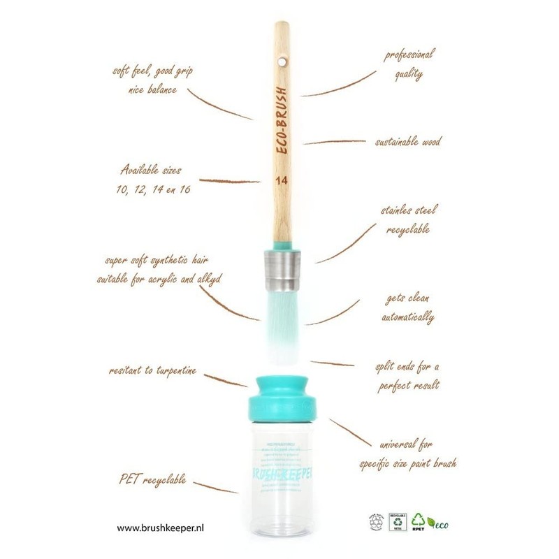 Brushkeeper with Ecobrush Size 14 - Paint Brush with Holder,