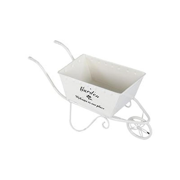 A&B Home White Wheelbarrow Planter - Decorative Iron Planter, Home