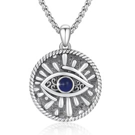 YEESIA Evil Eye Necklace 925 Sterling Silver Blue Evil Eyes Pendant Protection Charm Necklaces with Stainless Steel Chain Jewelry Gifts for Men Women, Sterling Silver, Lapis Lazuli