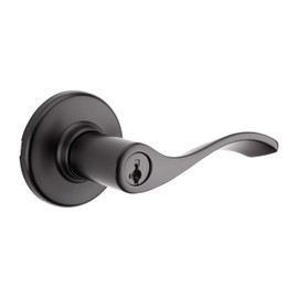 Weiser Belmont Matte Black Front Door Handle with Lock, Reversible Exterior/Interior Door Handles with Lock, Keyed Entry Door Lever for Front Door, Bedroom, Bathroom & Office, Traditional Home Decor