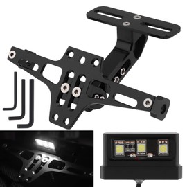 Windance Motorcycle License Plate Bracket,Universal Adjustable Fender Eliminator Kit, CNC Aluminum Tail Tidy holder with LED light (Black)