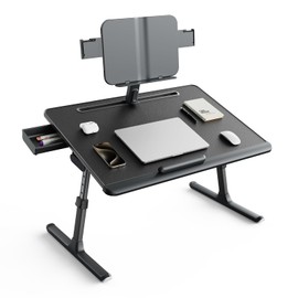 SAIJI Laptop Bed Tray Desk [Premium XXL Extra Large] with Upgraded Height Angle Adjustable Book Stand,Multi-Purpose Premium Lapdesk Foldable Laptop Desk for Bed with Storage Drawer(Black)